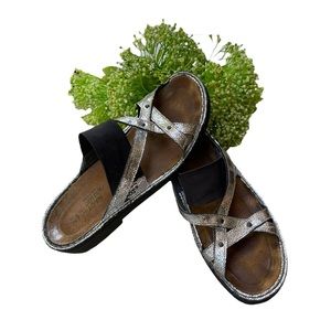★ NAOT Metallic Pewter Leather Sandals, slip-on, open toe, women’s EU 40 ★